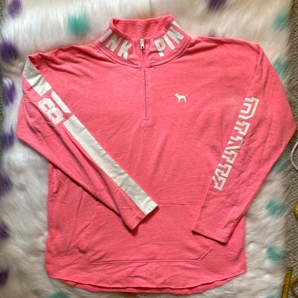 Pink‎ Victoria’s Secret Pink Long Sleeve Quarter Zip Sweatshirt Pullover Size M - Picture 1 of 6